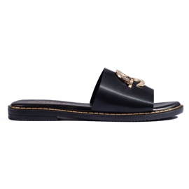 Chanclas de mujer negras con elemento decorativo. negro