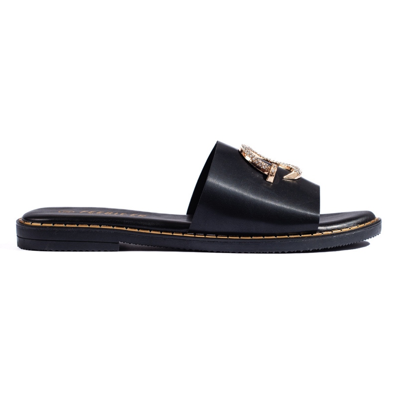 Chanclas de mujer negras con elemento decorativo. negro
