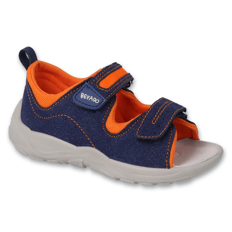 Sandalias infantil befado con aplicación de piel 721P024 azul marino y naranja