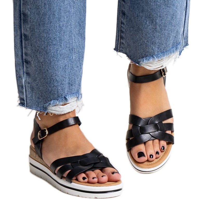 Sandalias cuña baja Hikma negro