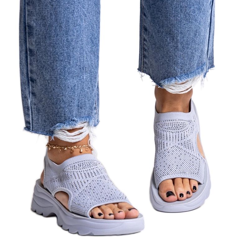 Sandalias de plataforma de tejido gris con pedrería Delmare