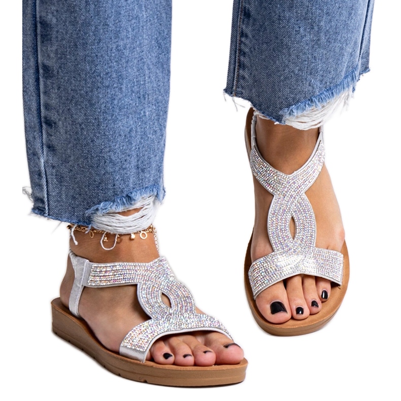 Sandalias plateadas decoradas con circonitas Michalina plata