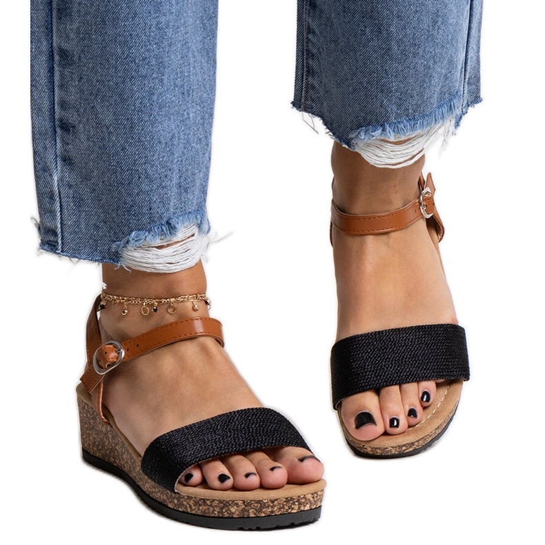 Sandalias cuña baja corcho Malada negro
