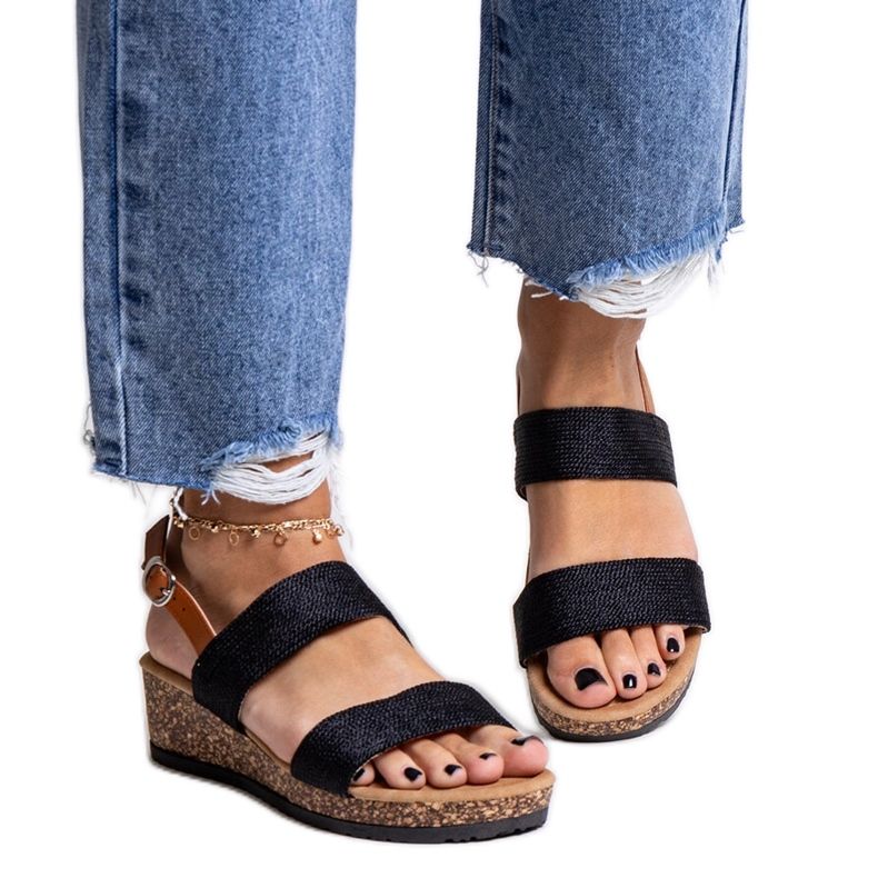 Sandalias cuña Firdosa corcho negro