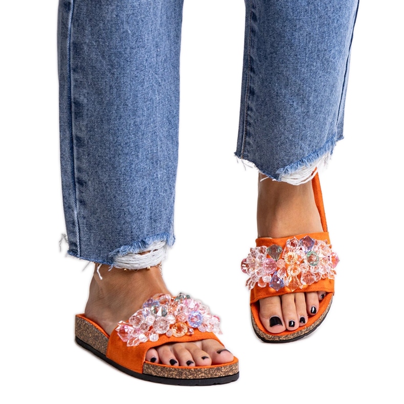 Chanclas naranjas decoradas con piedras Negistina