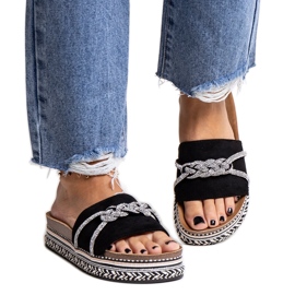 Chanclas negras decoradas con circonitas Kamiliana negro