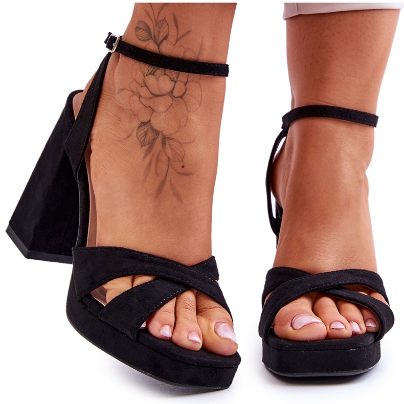 Sandalias De Ante Con Tacón Cuadrado, Negro