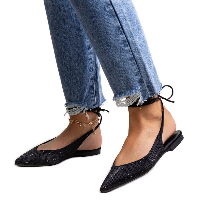 Bailarinas Safine negras con cordones y pedrería negro Bailarinas Safine negras con cordones y pedrería negro