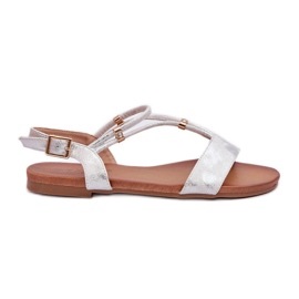 Sandalias Planas Mujer Con Tiras S.Barski KV27-010 Blanco y Plata