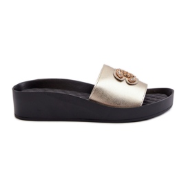 Chanclas de mujer elegantes y ligeras con decoración, piel natural S.Barski KV27-013, dorado