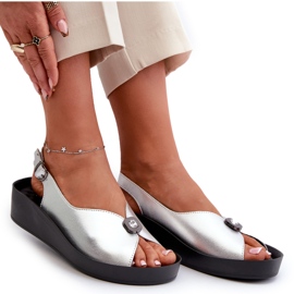 Sandalias Mujer Piel Con Cuña Y Plataforma S.Barski KV27-020 Plata