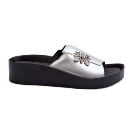 Chanclas Mujer Elegantes Con Adorno, Piel Natural S.Barski KV27-015 Plata