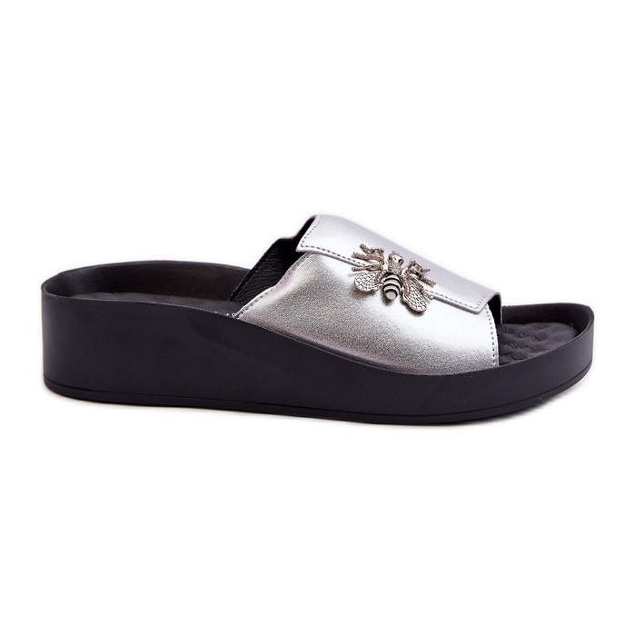 Chanclas Mujer Elegantes Con Adorno, Piel Natural S.Barski KV27-015 Plata