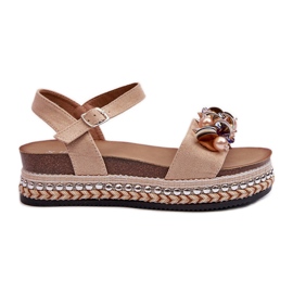 Sandalias De Mujer Con Cuña Y Plataforma Con Adornos S.Barski HY056 Beige