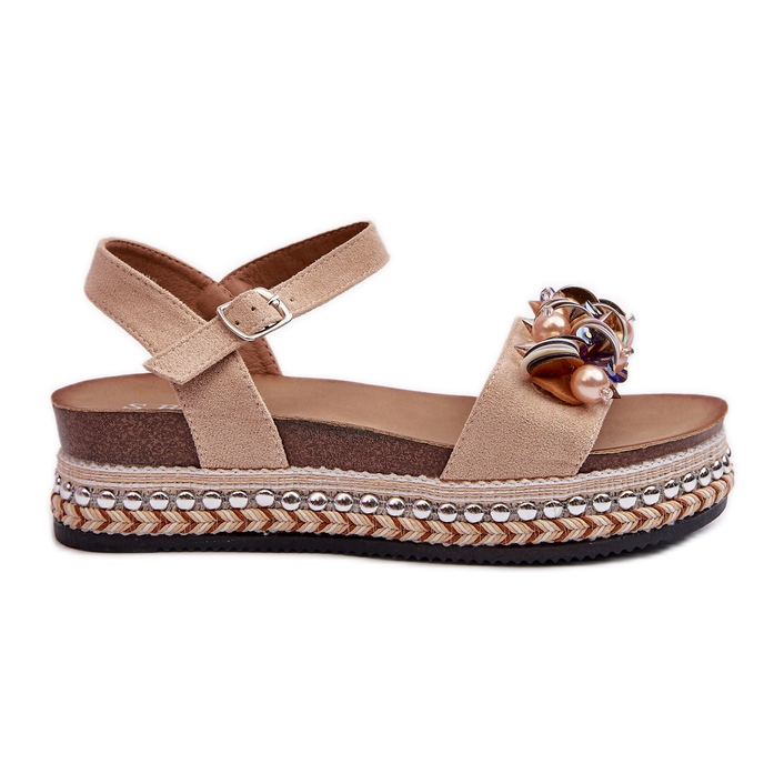 Sandalias De Mujer Con Cuña Y Plataforma Con Adornos S.Barski HY056 Beige