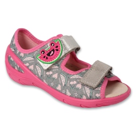 Sandalias infantil befado con aplicación de piel 063X006 rosa y gris