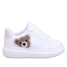 Cedris Zapatillas blancas con osito de peluche blanco