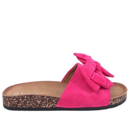 Babuchas Keitas de corcho fucsia con lazo rosado