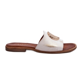 Zazoo 2938 Chanclas de Piel con Tacón Plano y Adorno Dorado, Cepillado
