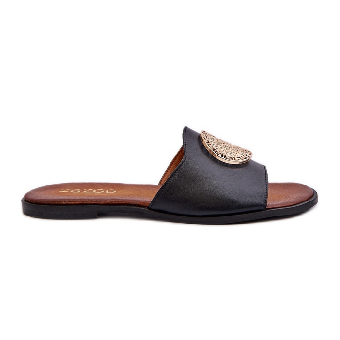Zazoo 2938 Chanclas Planas De Piel Con Decoración, Negro