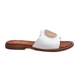 Zazoo 2938 Chanclas Planas De Piel Con Decoración, Blanco