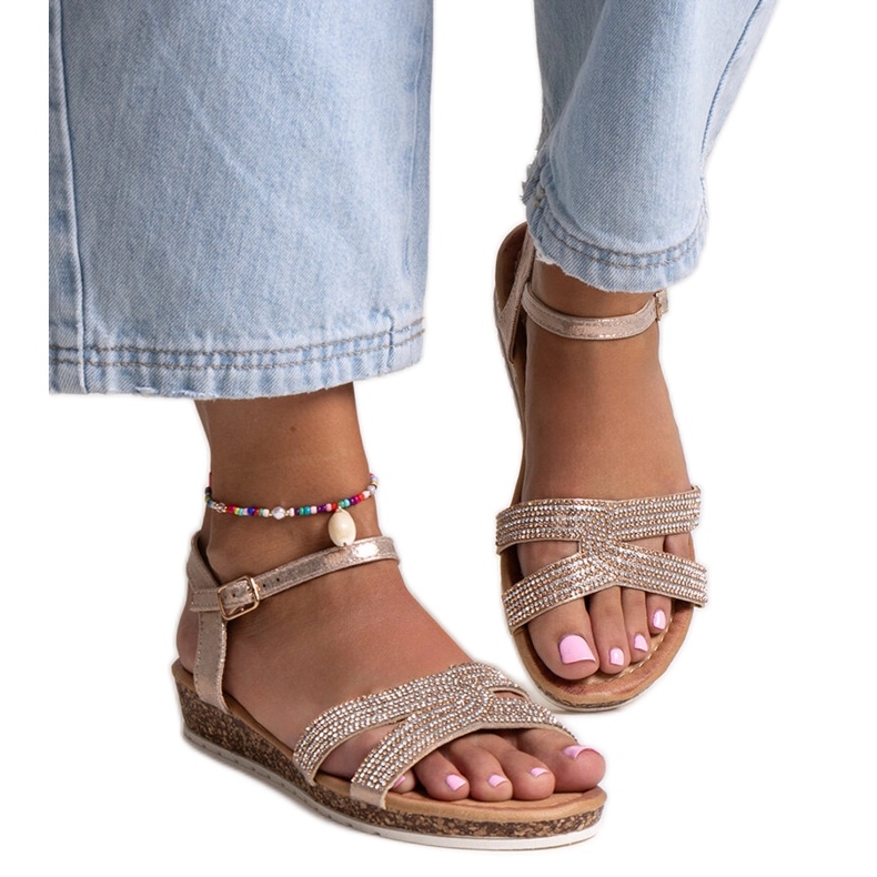 Sandalias de cuña baja Saila champán dorado