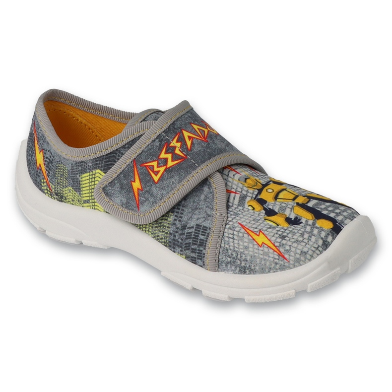 Pantuflas infantiles befado con velcro 974X572 gris-amarillo