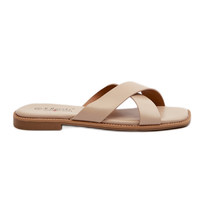 Chanclas de Mujer con Tacón Plano Fabricadas en Piel Ecológica S.Barski KV27-002 Beige