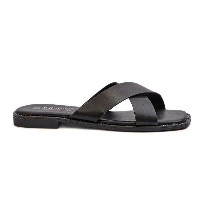Chanclas de Mujer con Tacón Plano Fabricadas en Piel Ecológica S.Barski KV27-002 Negro