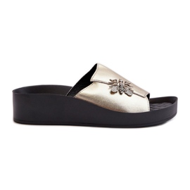 Chanclas Mujer Elegantes Con Adorno, Piel Natural S.Barski KV27-015 Dorado