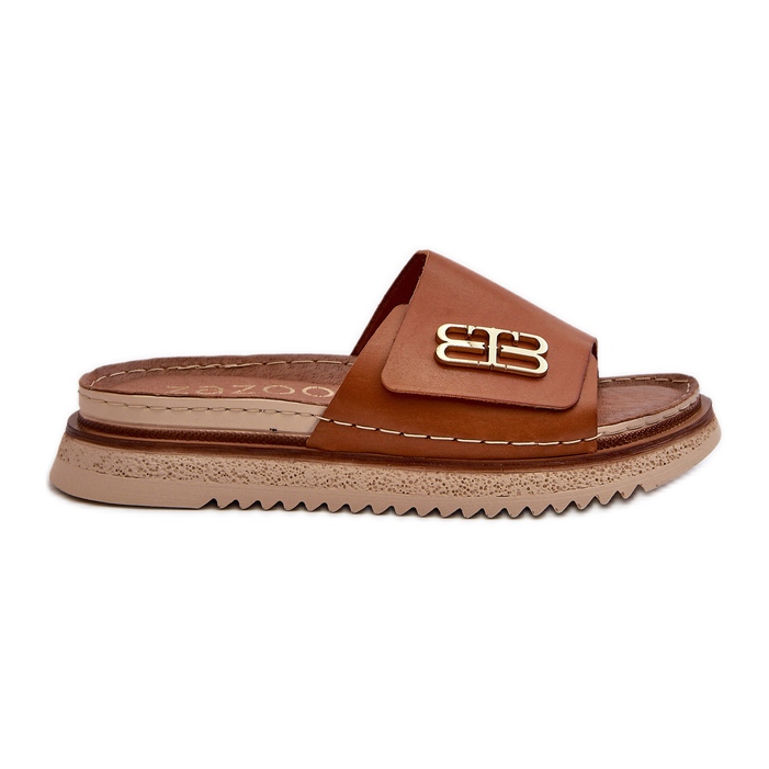Zazoo 50101 Chanclas de Mujer de Piel con Plataforma, Marrón