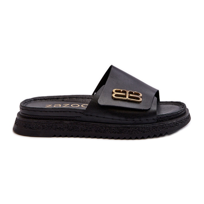 Zazoo 50101 Chanclas Mujer Piel Con Plataforma, Negro