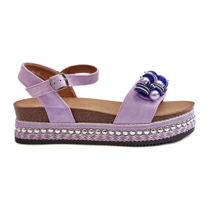 Sandalias De Mujer Con Cuña Y Plataforma Con Adornos S.Barski HY056 Morado violeta Sandalias De Mujer Con Cuña Y Plataforma Con Adornos S.Barski HY056 Morado violeta