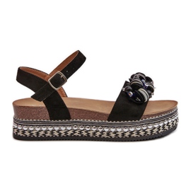 Sandalias De Mujer Con Cuña Y Plataforma Con Adornos S.Barski HY056 Negro