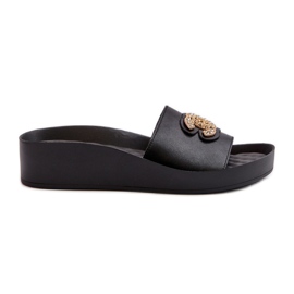 Chanclas de mujer elegantes y ligeras con decoración, piel natural S.Barski KV27-013, negro
