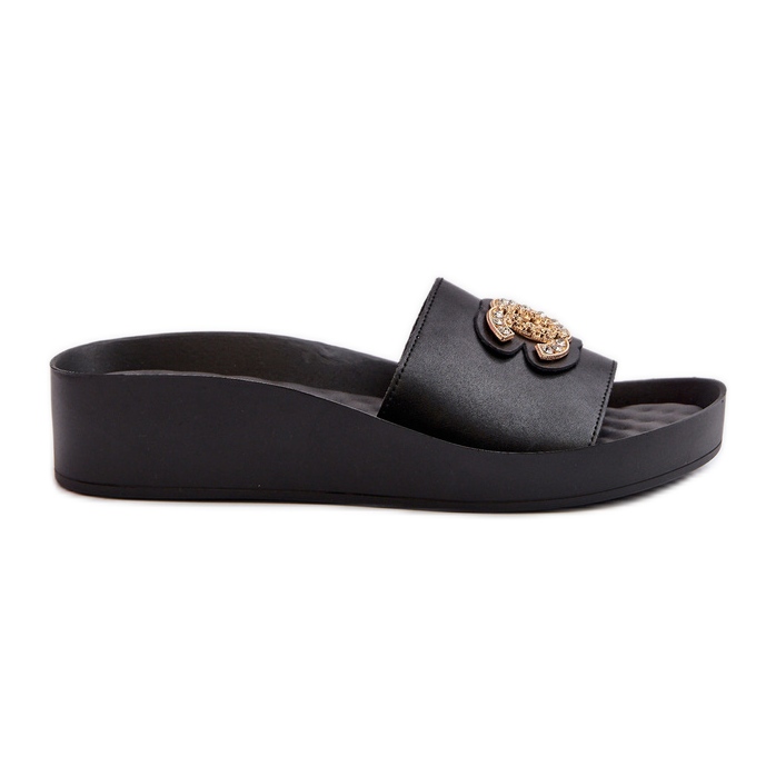 Chanclas de mujer elegantes y ligeras con decoración, piel natural S.Barski KV27-013, negro Chanclas de mujer elegantes y ligeras con decoración, piel natural S.Barski KV27-013, negro