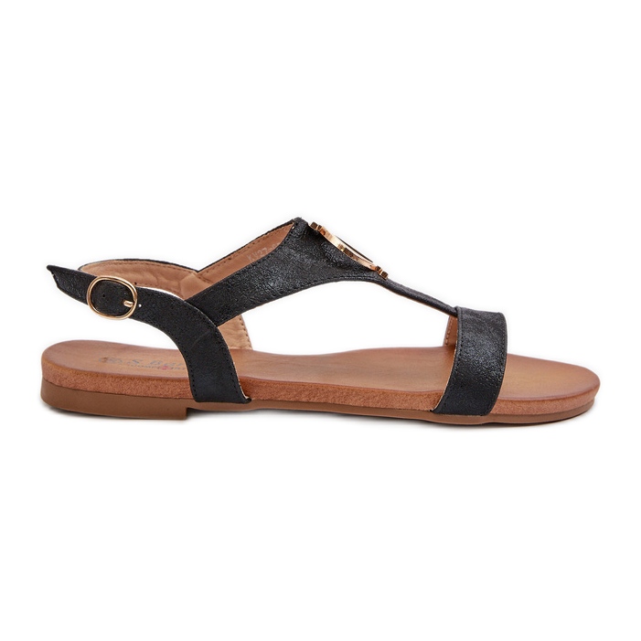Sandalias Planas De Mujer Con Adorno Dorado S.Barski KV27-051 Negro