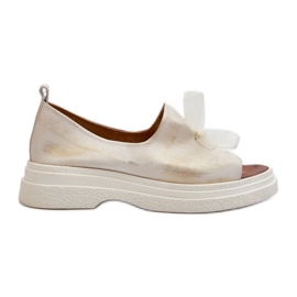 Zazoo 2939 Sandalias de Mujer de Piel con Lazo, Oro Cepillado blanco Zazoo 2939 Sandalias de Mujer de Piel con Lazo, Oro Cepillado blanco