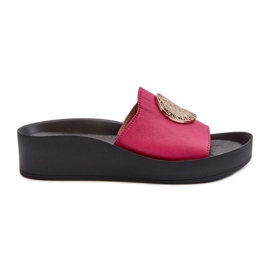 Zazoo 2920 Chanclas Mujer Piel Cuña Detalles Dorados Fucsia rosado