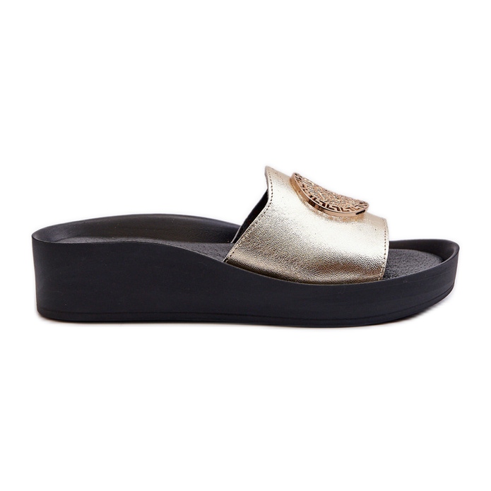 Zazoo 2920 Chanclas Mujer Piel Cuña Detalle Dorado Dorado
