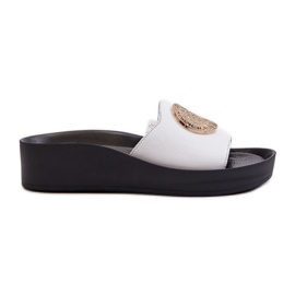 Zazoo 2920 Chanclas Mujer Piel Cuña Detalle Dorado, Blanco