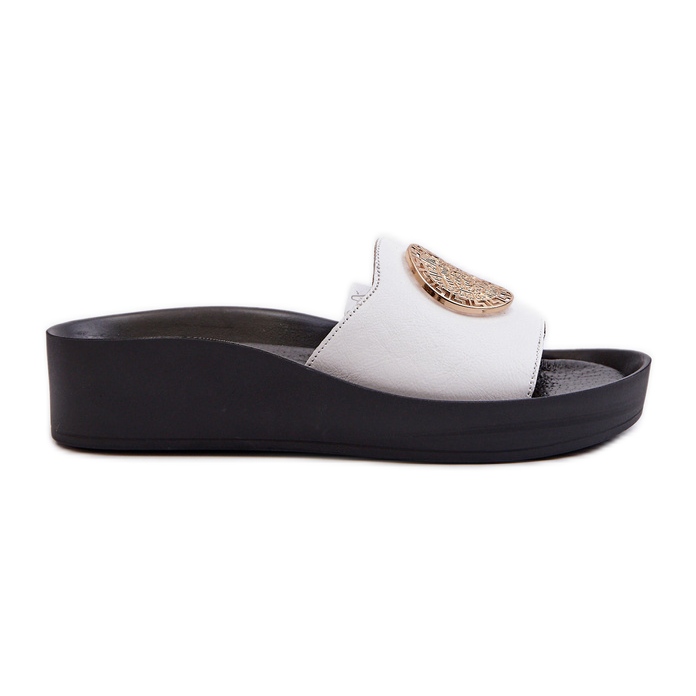 Zazoo 2920 Chanclas Mujer Piel Cuña Detalle Dorado, Blanco