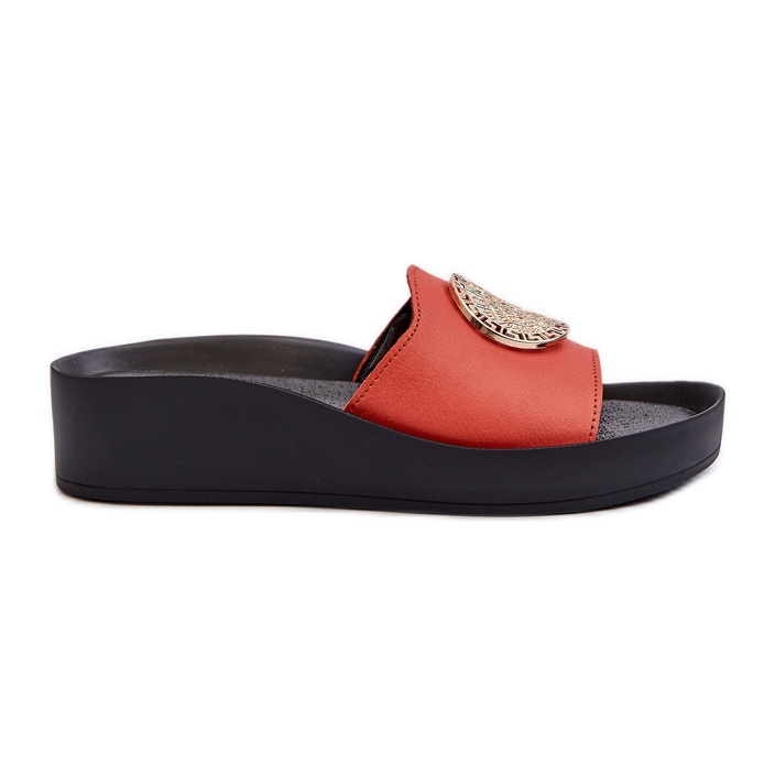 Zazoo 2920 Chanclas Mujer Piel Cuña Detalles Dorados, Naranja