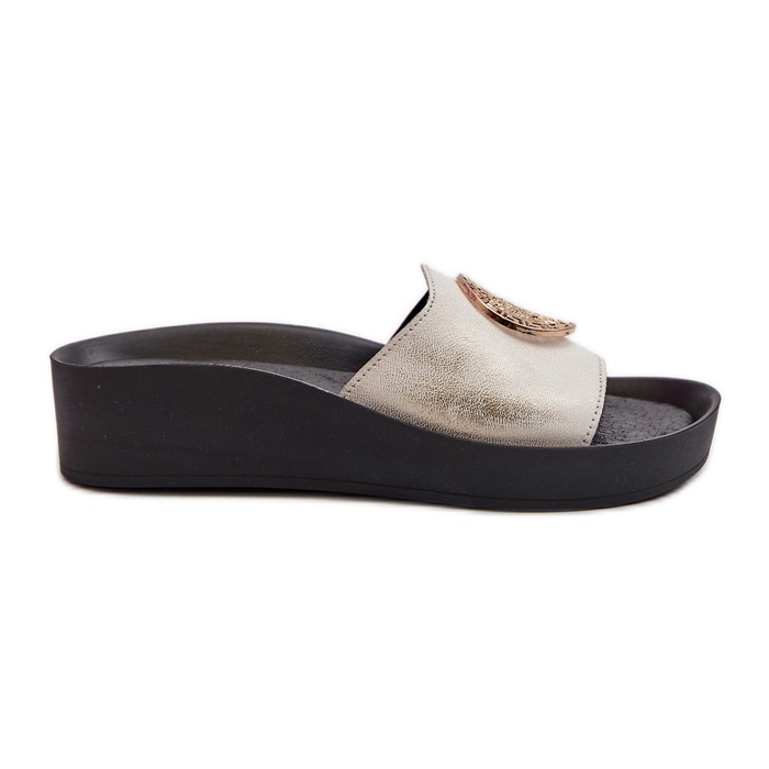 Zazoo 2920 Chanclas de Mujer de Piel con Cuña y Detalle Dorado, Oro Cepillado blanco