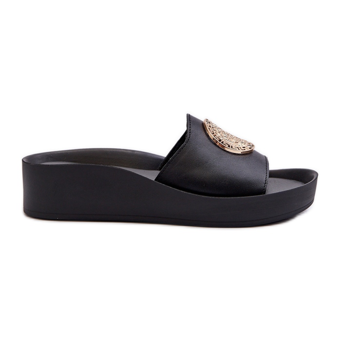 Zazoo 2920 Chanclas Mujer Piel Cuña Detalles Dorados Negro