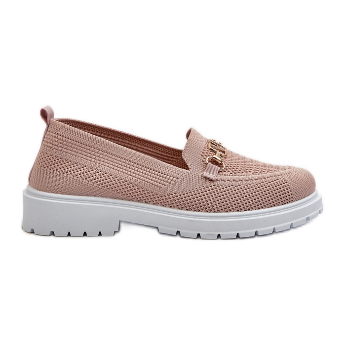 Mocasines Mujer Tacón Plano Detalle Dorado Limentia Rosa rosado