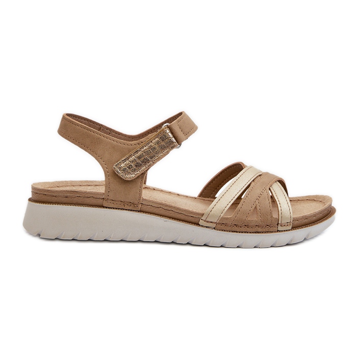 Sandalias Mujer Cómodas y Ligeras con Velcro Inblu CN000041 Beige y Dorado