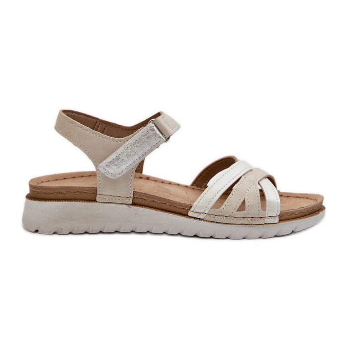 Sandalias Mujer Cómodas y Ligeras con Velcro Inblu CN000041 Beige y Plata