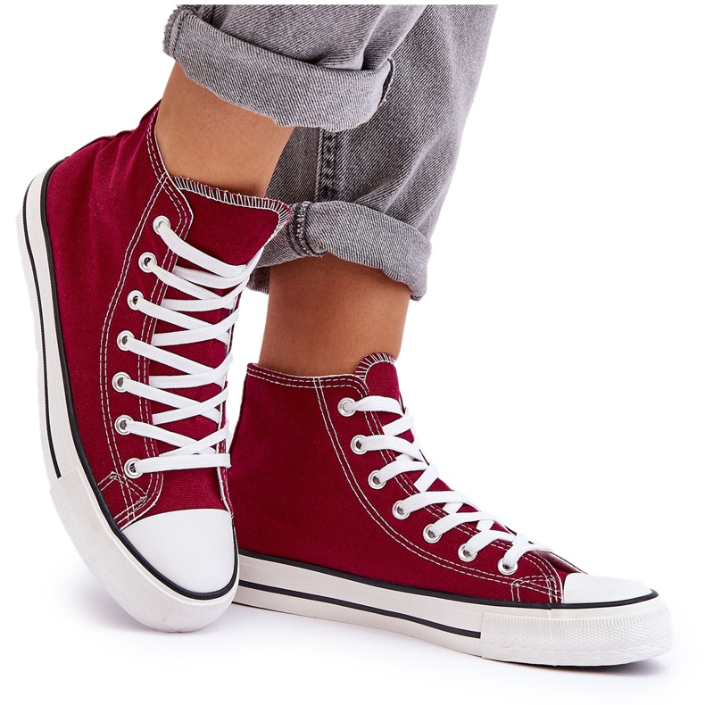 Sneakers Mujer Clásicas Altas Burdeos Remos rojo