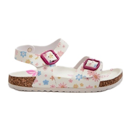 Sandalias infantiles con flores y hebillas, blanco Memoria